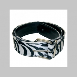Zebra škvrny - bielo-čierny opasok Materiál: 80 % polyester, 10 % syntetická koža a 10 % kov (pracka) nastaviteľná dĺžka od 78cm do 98cm šírka opasku 4cm